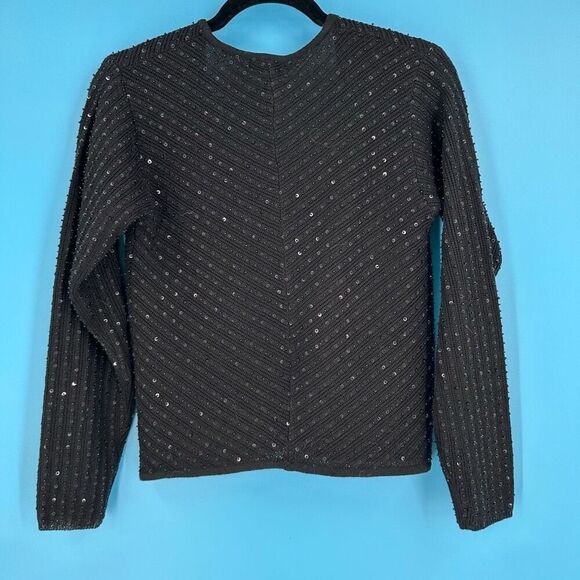 Vintage BCBG Maxazria Women's Knit Sequin Beaded Cardigan Sweater Black Small - Picture 7 of 8